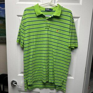 Ralph Lauren, Short Sleeve Polo, XL, Green with blue stripes , smoke free home